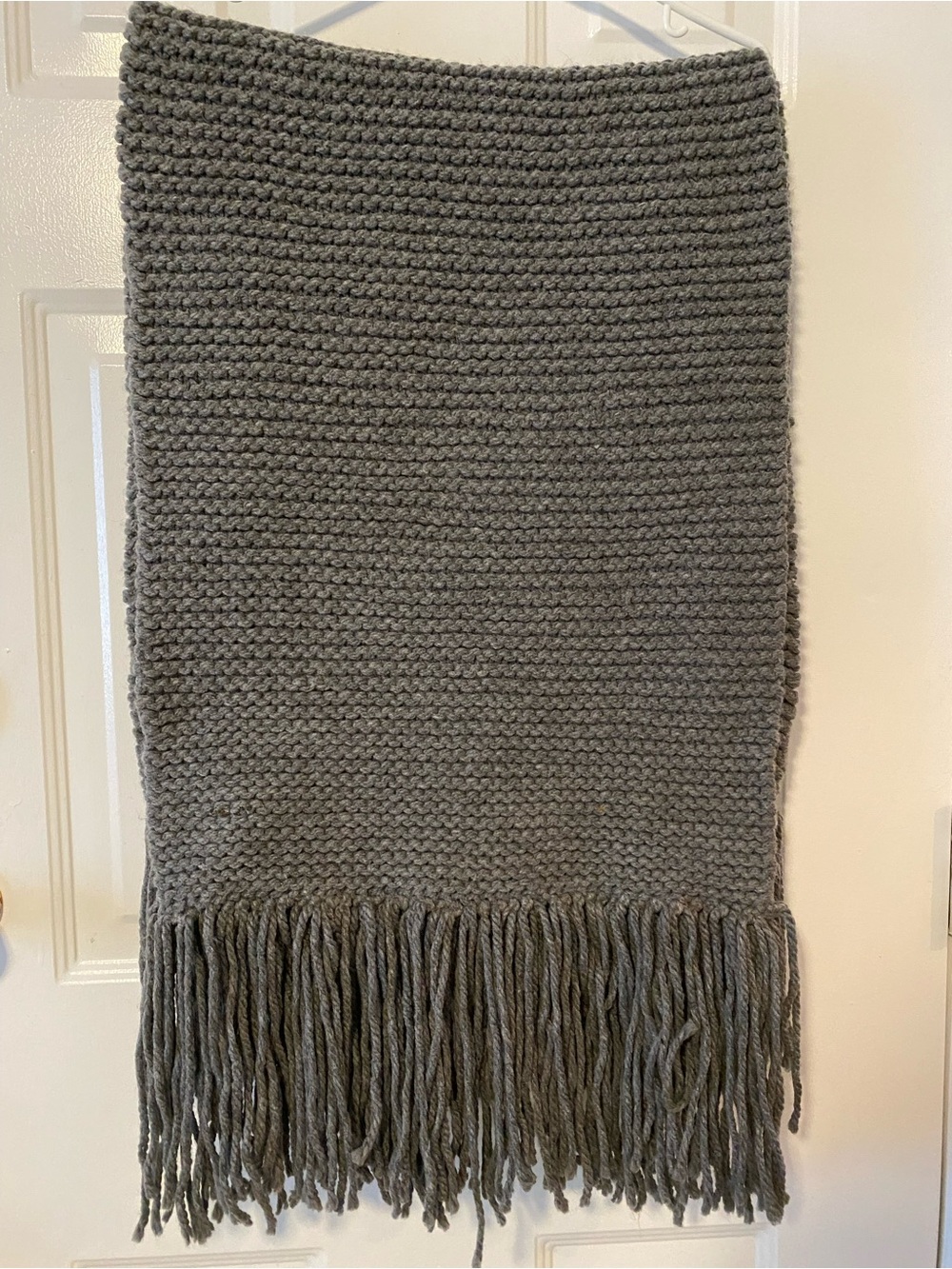 Chunky Knit Fringe Scarf/Shawl in Gray